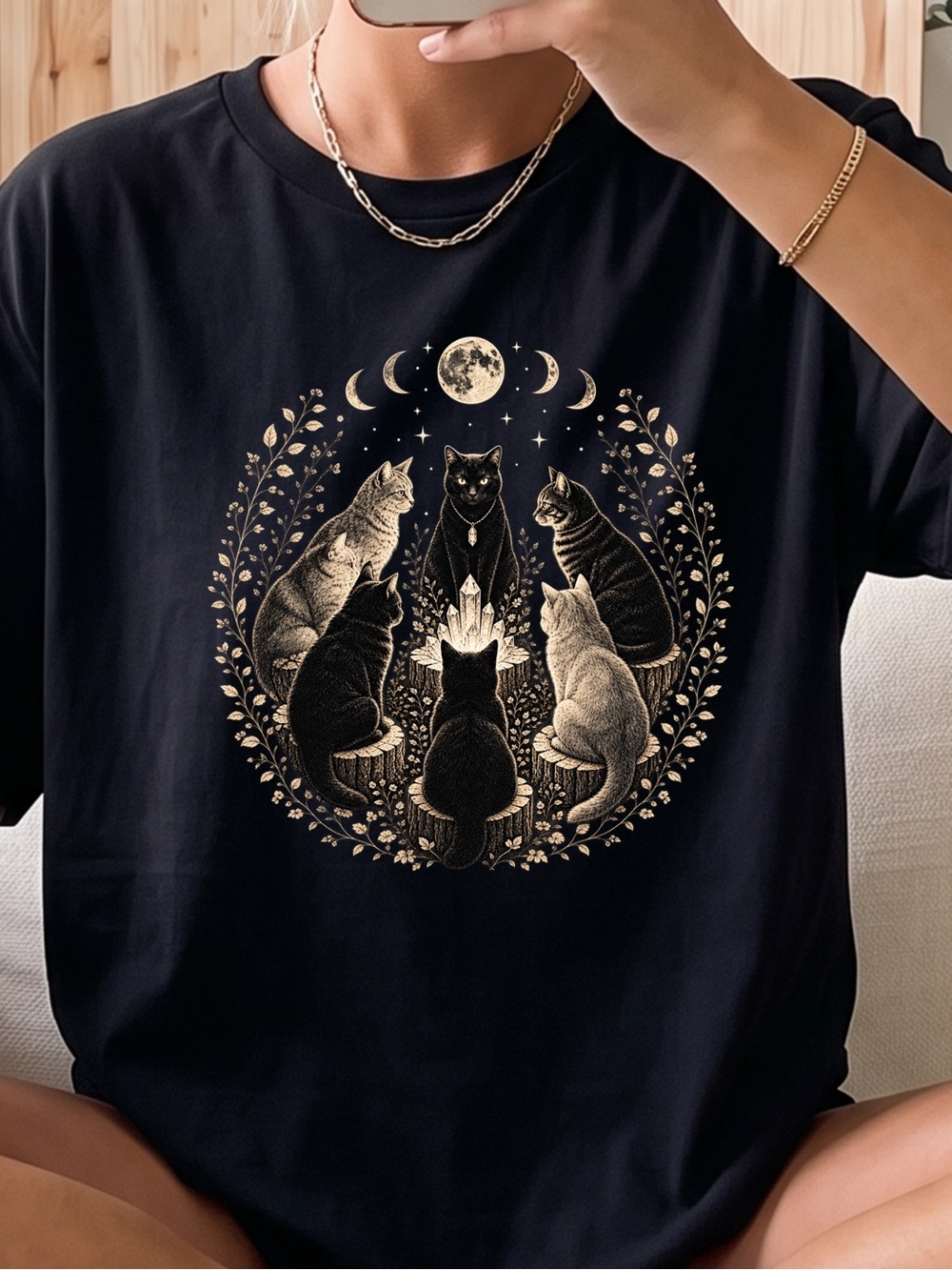 Gildan Black Cat Halloween Shirt, Witchy T-Shirt, Spooky Cat Tee